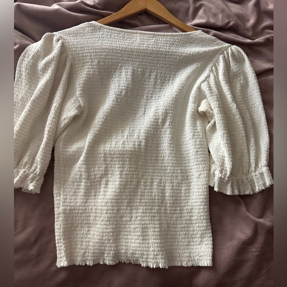 Nation Ltd Ladies White Top Popper Front Shirred Elastic Puff Sleeves Size S - Picture 7 of 9